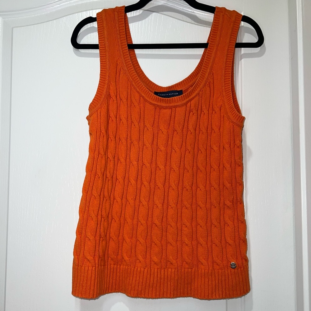 Tommy Hilfiger Orange Sleeveless Cable-Knit Sweater Top Women’s Medium